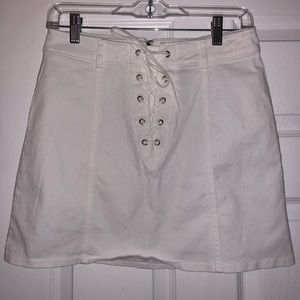 White suede faux lace up mini skirt